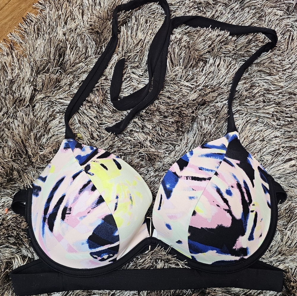 Victoria Secret Bombshell Multicolor Bathing Suit Swim Top Size 36D - Excellent